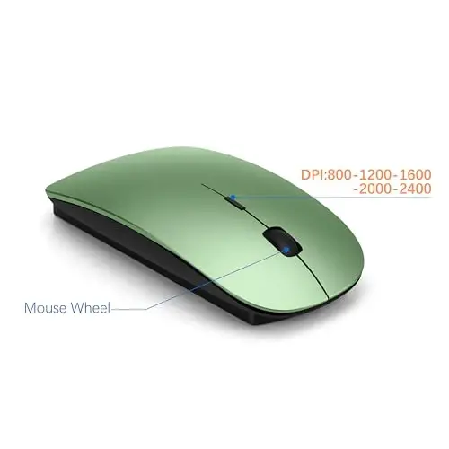 Wireless Keyboard and Mouse Ultra Slim Combo, TopMate 2.4G Silent Compact USB 2400DPI Mouse and Scissor Switch Keyboard Set with Cover, Batteries Included, for PC/Laptop/Windows/Mac - Green Black - 4