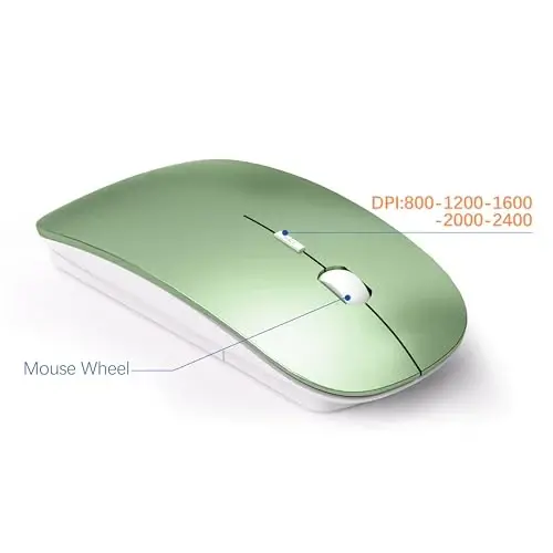 Wireless Keyboard and Mouse Ultra Slim Combo, TopMate 2.4G Silent Compact USB 2400DPI Mouse and Scissor Switch Keyboard Set with Cover, Batteries Included, for PC/Laptop/Windows/Mac - Green White - 4