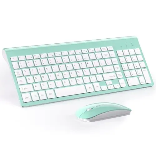 Wireless Keyboard and Mouse Ultra Slim Combo, TopMate 2.4G Silent Compact USB 2400DPI Mouse and Scissor Switch Keyboard Set with Cover, Batteries Included, for PC/Laptop/Windows/Mac - Mint Green - 5