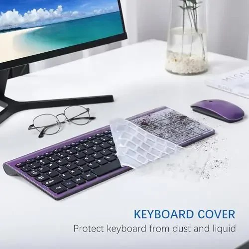 Wireless Keyboard and Mouse Ultra Slim Combo, TopMate 2.4G Silent Compact USB 2400DPI Mouse and Scissor Switch Keyboard Set with Cover, Batteries Included, for PC/Laptop/Windows/Mac - Purple Black - 5