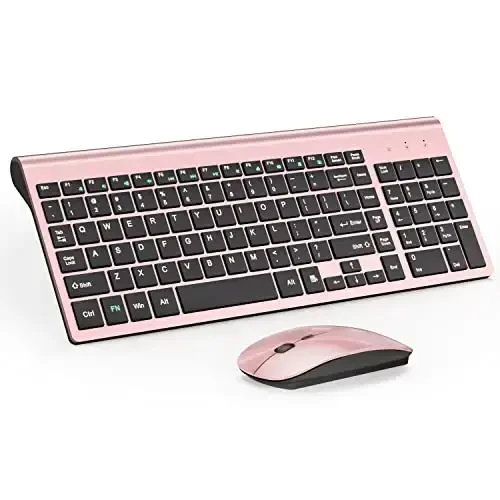 Wireless Keyboard and Mouse Ultra Slim Combo, TopMate 2.4G Silent Compact USB 2400DPI Mouse and Scissor Switch Keyboard Set with Cover, Batteries Included, for PC/Laptop/Windows/Mac - Rose Gold Black - 1