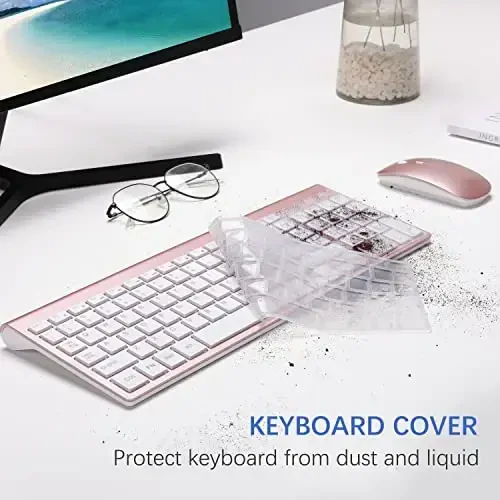 Wireless Keyboard and Mouse Ultra Slim Combo, TopMate 2.4G Silent Compact USB 2400DPI Mouse and Scissor Switch Keyboard Set with Cover, Batteries Included, for PC/Laptop/Windows/Mac - Rose Gold White - 5
