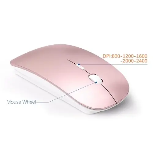 Wireless Keyboard and Mouse Ultra Slim Combo, TopMate 2.4G Silent Compact USB 2400DPI Mouse and Scissor Switch Keyboard Set with Cover, Batteries Included, for PC/Laptop/Windows/Mac - Rose Gold White - TOPMATE (1)