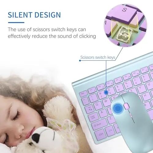 Wireless Keyboard and Mouse Ultra Slim Combo, TopMate - Blue Purple | 2.4G Silent Compact 2400DPI Mouse and Scissor Switch Keyboard Set with Cover, Batteries Included, for PC/Laptop/Windows/Mac - TOPMATE (1)