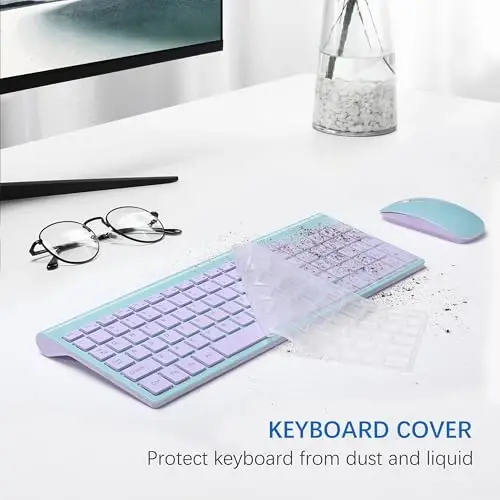 Wireless Keyboard and Mouse Ultra Slim Combo, TopMate - Blue Purple | 2.4G Silent Compact 2400DPI Mouse and Scissor Switch Keyboard Set with Cover, Batteries Included, for PC/Laptop/Windows/Mac - 5