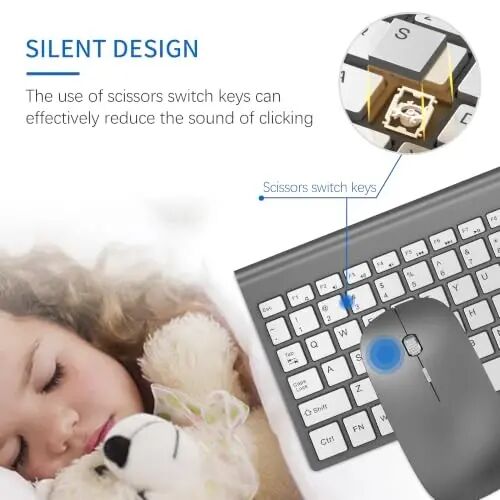 Wireless Keyboard and Mouse Ultra Slim Combo, TopMate - Gray Silver | 2.4G Silent Compact 2400DPI Mouse and Scissor Switch Keyboard Set with Cover, Batteries Included, for PC/Laptop/Windows/Mac - TopMate (1)