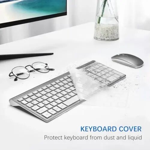 Wireless Keyboard and Mouse Ultra Slim Combo, TopMate - Gray Silver | 2.4G Silent Compact 2400DPI Mouse and Scissor Switch Keyboard Set with Cover, Batteries Included, for PC/Laptop/Windows/Mac - 5