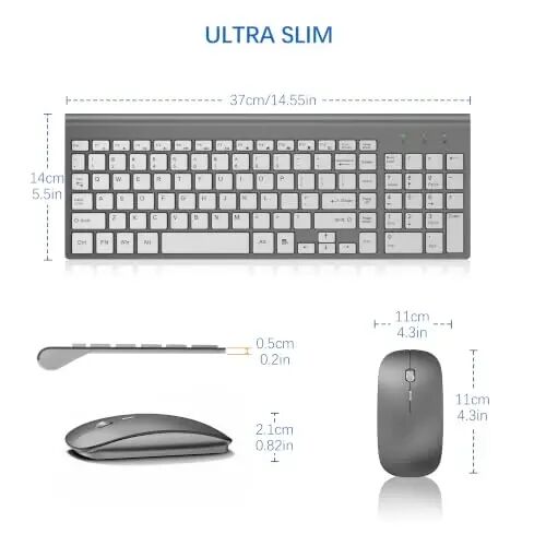 Wireless Keyboard and Mouse Ultra Slim Combo, TopMate - Gray Silver | 2.4G Silent Compact 2400DPI Mouse and Scissor Switch Keyboard Set with Cover, Batteries Included, for PC/Laptop/Windows/Mac - 6