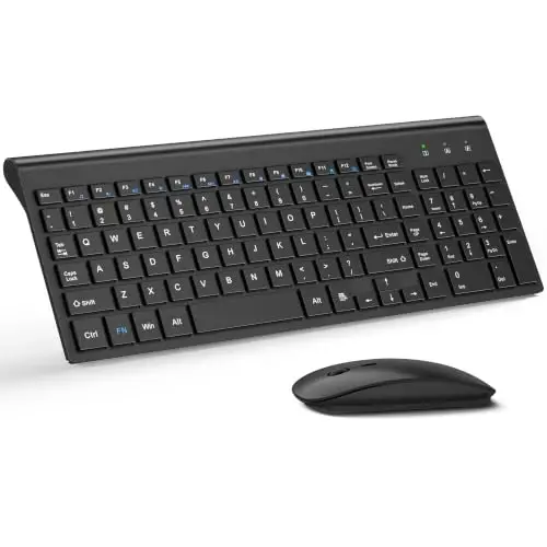 Wireless Keyboard and Mouse Ultra Slim Combo, TopMate - Matte Black | 2.4G Silent Compact 2400DPI Mouse and Scissor Switch Keyboard Set with Cover, Batteries Included, for PC/Laptop/Windows/Mac - 1