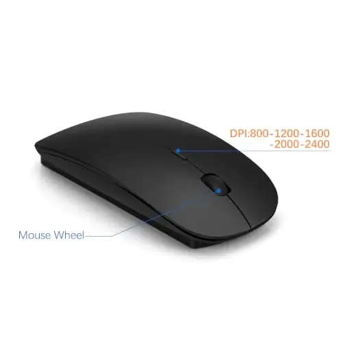 Wireless Keyboard and Mouse Ultra Slim Combo, TopMate - Matte Black | 2.4G Silent Compact 2400DPI Mouse and Scissor Switch Keyboard Set with Cover, Batteries Included, for PC/Laptop/Windows/Mac - 4