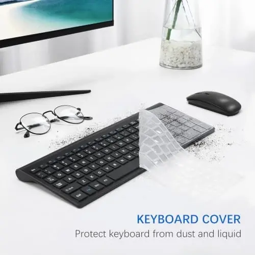 Wireless Keyboard and Mouse Ultra Slim Combo, TopMate - Matte Black | 2.4G Silent Compact 2400DPI Mouse and Scissor Switch Keyboard Set with Cover, Batteries Included, for PC/Laptop/Windows/Mac - 5