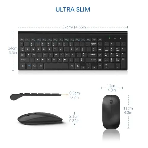 Wireless Keyboard and Mouse Ultra Slim Combo, TopMate - Matte Black | 2.4G Silent Compact 2400DPI Mouse and Scissor Switch Keyboard Set with Cover, Batteries Included, for PC/Laptop/Windows/Mac - 6