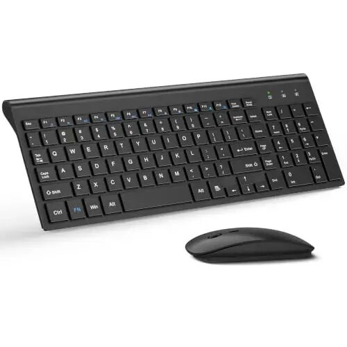 Wireless Keyboard and Mouse Ultra Slim Combo, TopMate - Matte Black | 2.4G Silent Compact 2400DPI Mouse and Scissor Switch Keyboard Set with Cover, Batteries Included, for PC/Laptop/Windows/Mac - TopMate