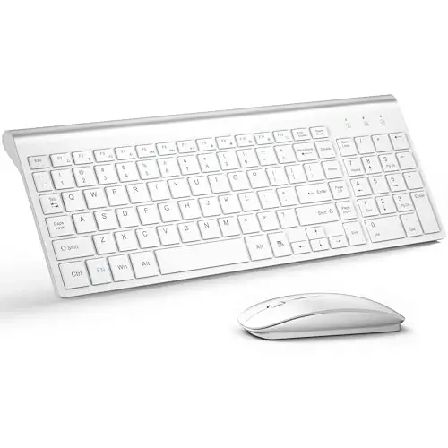 Wireless Keyboard and Mouse Ultra Slim Combo, TopMate - Matte White | 2.4G Silent Compact 2400DPI Mouse and Scissor Switch Keyboard Set with Cover, Batteries Included, for PC/Laptop/Windows/Mac - 1