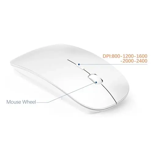 Wireless Keyboard and Mouse Ultra Slim Combo, TopMate - Matte White | 2.4G Silent Compact 2400DPI Mouse and Scissor Switch Keyboard Set with Cover, Batteries Included, for PC/Laptop/Windows/Mac - 4