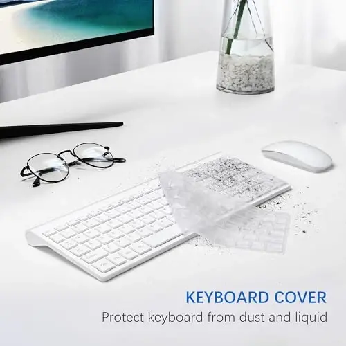 Wireless Keyboard and Mouse Ultra Slim Combo, TopMate - Matte White | 2.4G Silent Compact 2400DPI Mouse and Scissor Switch Keyboard Set with Cover, Batteries Included, for PC/Laptop/Windows/Mac - 5