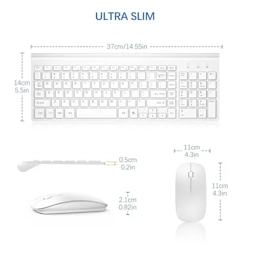 Wireless Keyboard and Mouse Ultra Slim Combo, TopMate - Matte White | 2.4G Silent Compact 2400DPI Mouse and Scissor Switch Keyboard Set with Cover, Batteries Included, for PC/Laptop/Windows/Mac - 6