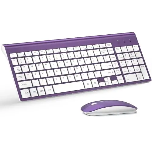 Wireless Keyboard and Mouse Ultra Slim Combo, TopMate - Purple White | 2.4G Silent Compact 2400DPI Mouse and Scissor Switch Keyboard Set with Cover, Batteries Included, for PC/Laptop/Windows/Mac - 1
