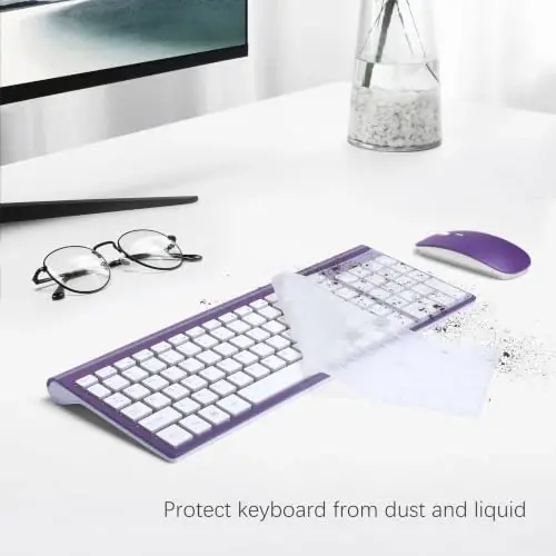 Wireless Keyboard and Mouse Ultra Slim Combo, TopMate - Purple White | 2.4G Silent Compact 2400DPI Mouse and Scissor Switch Keyboard Set with Cover, Batteries Included, for PC/Laptop/Windows/Mac - 5