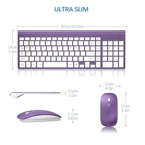 Wireless Keyboard and Mouse Ultra Slim Combo, TopMate - Purple White | 2.4G Silent Compact 2400DPI Mouse and Scissor Switch Keyboard Set with Cover, Batteries Included, for PC/Laptop/Windows/Mac - 6