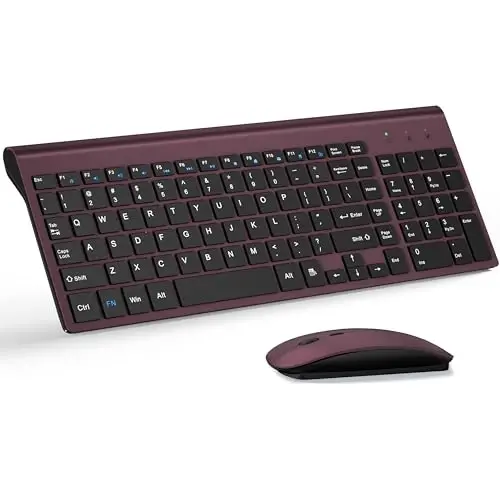 Wireless Keyboard and Mouse Ultra Slim Combo, TopMate - Wine Black | 2.4G Silent Compact 2400DPI Mouse and Scissor Switch Keyboard Set with Cover, Batteries Included, for PC/Laptop/Windows/Mac - 1