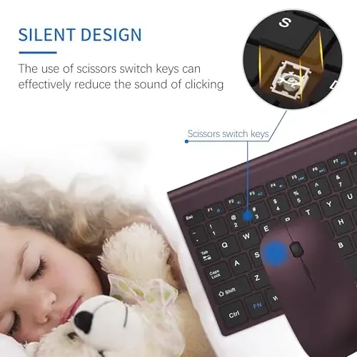 Wireless Keyboard and Mouse Ultra Slim Combo, TopMate - Wine Black | 2.4G Silent Compact 2400DPI Mouse and Scissor Switch Keyboard Set with Cover, Batteries Included, for PC/Laptop/Windows/Mac - TOPMATE (1)