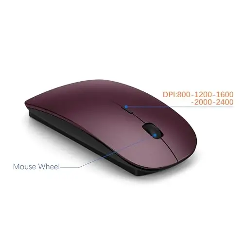 Wireless Keyboard and Mouse Ultra Slim Combo, TopMate - Wine Black | 2.4G Silent Compact 2400DPI Mouse and Scissor Switch Keyboard Set with Cover, Batteries Included, for PC/Laptop/Windows/Mac - 4