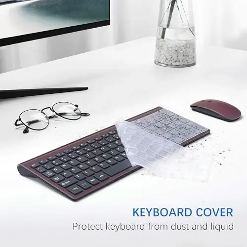 Wireless Keyboard and Mouse Ultra Slim Combo, TopMate - Wine Black | 2.4G Silent Compact 2400DPI Mouse and Scissor Switch Keyboard Set with Cover, Batteries Included, for PC/Laptop/Windows/Mac - 5