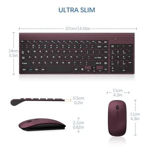 Wireless Keyboard and Mouse Ultra Slim Combo, TopMate - Wine Black | 2.4G Silent Compact 2400DPI Mouse and Scissor Switch Keyboard Set with Cover, Batteries Included, for PC/Laptop/Windows/Mac - 6