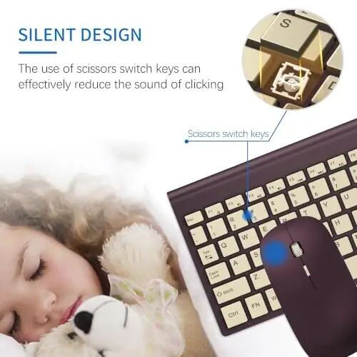 Wireless Keyboard and Mouse Ultra Slim Combo, TopMate - Wine Gold | 2.4G Silent Compact 2400DPI Mouse and Scissor Switch Keyboard Set with Cover, Batteries Included, for PC/Laptop/Windows/Mac - TopMate (1)
