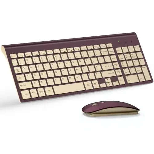Wireless Keyboard and Mouse Ultra Slim Combo, TopMate - Wine Gold | 2.4G Silent Compact 2400DPI Mouse and Scissor Switch Keyboard Set with Cover, Batteries Included, for PC/Laptop/Windows/Mac - 1
