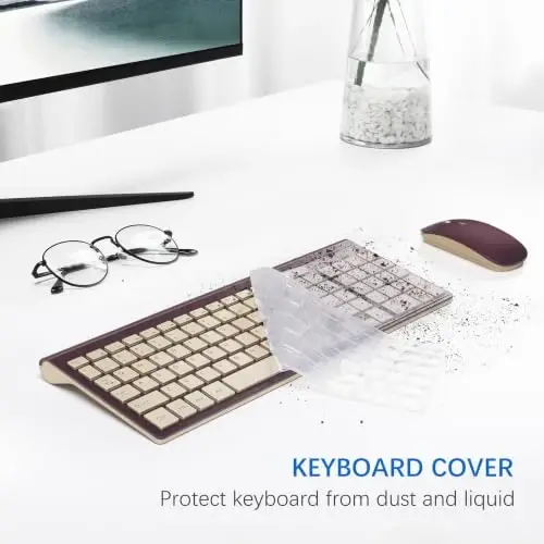 Wireless Keyboard and Mouse Ultra Slim Combo, TopMate - Wine Gold | 2.4G Silent Compact 2400DPI Mouse and Scissor Switch Keyboard Set with Cover, Batteries Included, for PC/Laptop/Windows/Mac - 5