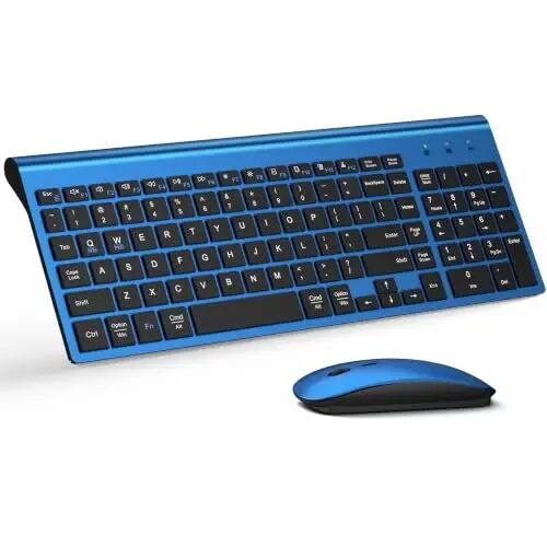 Wireless Keyboard and Mouse Ultra Slim Combo with Dual System - Blue Black | TopMate 2.4G Silent Compact 2400DPI Mouse and Scissor Switch Keyboard Set with Cover and Batteries, for PC/Laptop/Windows/Mac - TopMate