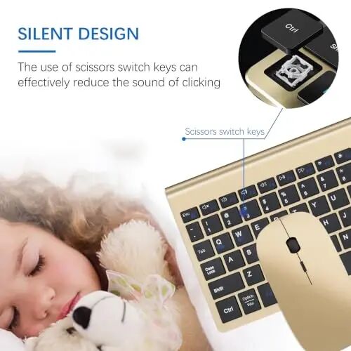 Wireless Keyboard and Mouse Ultra Slim Combo with Dual System - Gold Black | TopMate 2.4G Silent Compact 2400DPI Mouse and Scissor Switch Keyboard Set with Cover and Batteries, for PC/Laptop/Windows/Mac - TopMate (1)
