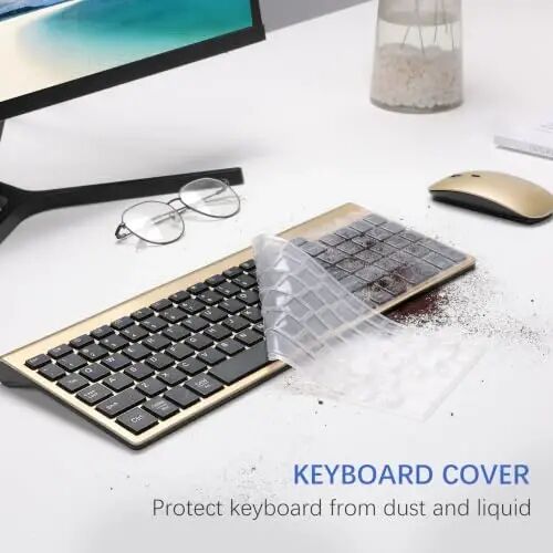 Wireless Keyboard and Mouse Ultra Slim Combo with Dual System - Gold Black | TopMate 2.4G Silent Compact 2400DPI Mouse and Scissor Switch Keyboard Set with Cover and Batteries, for PC/Laptop/Windows/Mac - 5