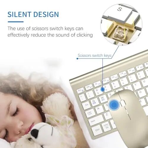 Wireless Keyboard and Mouse Ultra Slim Combo with Dual System - Gold White | TopMate 2.4G Silent Compact 2400DPI Mouse and Scissor Switch Keyboard Set with Cover and Batteries, for PC/Laptop/Windows/Mac - TopMate (1)