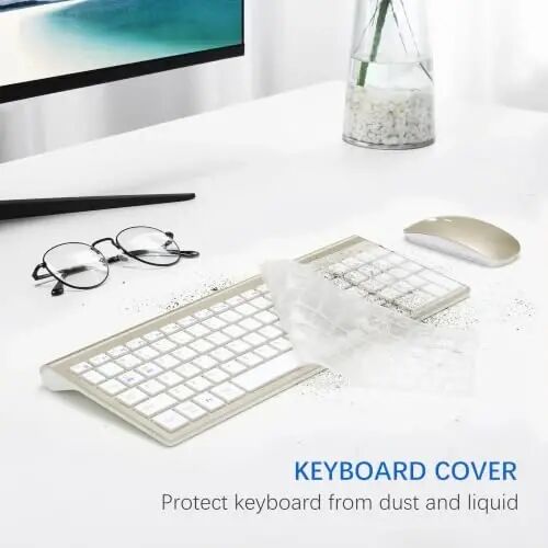 Wireless Keyboard and Mouse Ultra Slim Combo with Dual System - Gold White | TopMate 2.4G Silent Compact 2400DPI Mouse and Scissor Switch Keyboard Set with Cover and Batteries, for PC/Laptop/Windows/Mac - 5