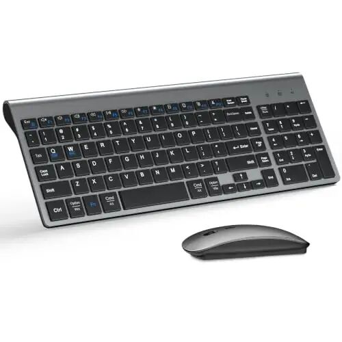 Wireless Keyboard and Mouse Ultra Slim Combo with Dual System - Gray Black | TopMate 2.4G Silent Compact 2400DPI Mouse and Scissor Switch Keyboard Set with Cover and Batteries, for PC/Laptop/Windows/Mac - TopMate