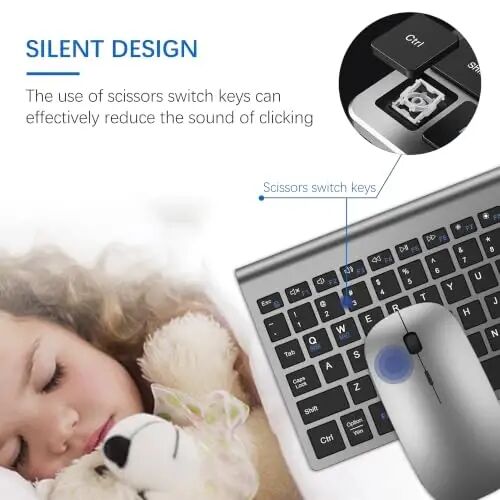 Wireless Keyboard and Mouse Ultra Slim Combo with Dual System - Gray Black | TopMate 2.4G Silent Compact 2400DPI Mouse and Scissor Switch Keyboard Set with Cover and Batteries, for PC/Laptop/Windows/Mac - TopMate (1)