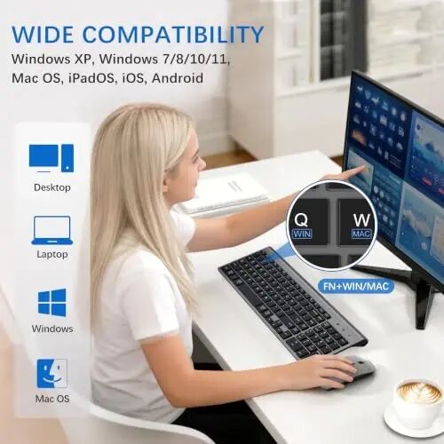 Wireless Keyboard and Mouse Ultra Slim Combo with Dual System - Gray Black | TopMate 2.4G Silent Compact 2400DPI Mouse and Scissor Switch Keyboard Set with Cover and Batteries, for PC/Laptop/Windows/Mac - 4