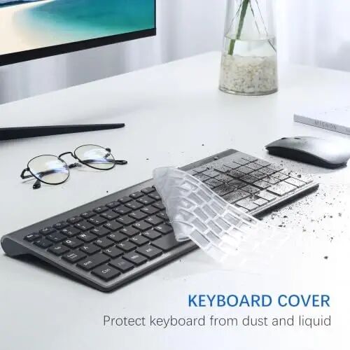 Wireless Keyboard and Mouse Ultra Slim Combo with Dual System - Gray Black | TopMate 2.4G Silent Compact 2400DPI Mouse and Scissor Switch Keyboard Set with Cover and Batteries, for PC/Laptop/Windows/Mac - 5