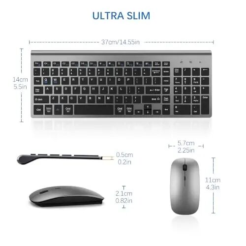 Wireless Keyboard and Mouse Ultra Slim Combo with Dual System - Gray Black | TopMate 2.4G Silent Compact 2400DPI Mouse and Scissor Switch Keyboard Set with Cover and Batteries, for PC/Laptop/Windows/Mac - 6