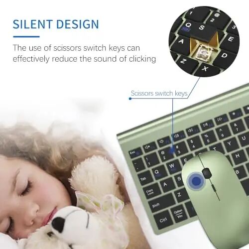 Wireless Keyboard and Mouse Ultra Slim Combo with Dual System - Green Black | TopMate 2.4G Silent Compact 2400DPI Mouse and Scissor Switch Keyboard Set with Cover and Batteries, for PC/Laptop/Windows/Mac - TopMate (1)