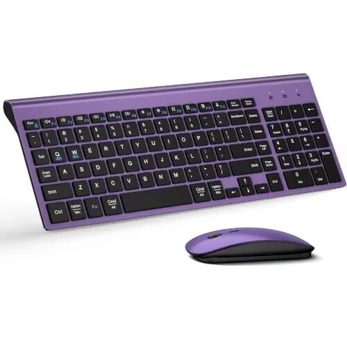 Wireless Keyboard and Mouse Ultra Slim Combo with Dual System- Purple Black | TopMate 2.4G Silent Compact 2400DPI Mouse and Scissor Switch Keyboard Set with Cover and Batteries, for PC/Laptop/Windows/Mac - TopMate