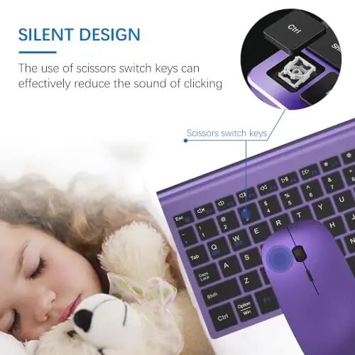 Wireless Keyboard and Mouse Ultra Slim Combo with Dual System- Purple Black | TopMate 2.4G Silent Compact 2400DPI Mouse and Scissor Switch Keyboard Set with Cover and Batteries, for PC/Laptop/Windows/Mac - TopMate (1)