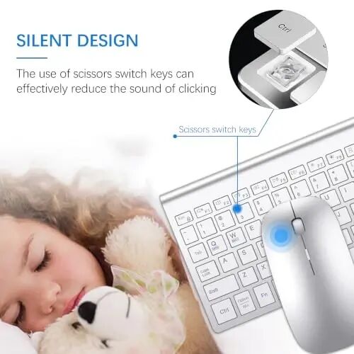 Wireless Keyboard and Mouse Ultra Slim Combo with Dual System- Silver White | TopMate 2.4G Silent Compact 2400DPI Mouse and Scissor Switch Keyboard Set with Cover and Batteries, for PC/Laptop/Windows/Mac - TopMate (1)