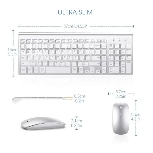 Wireless Keyboard and Mouse Ultra Slim Combo with Dual System- Silver White | TopMate 2.4G Silent Compact 2400DPI Mouse and Scissor Switch Keyboard Set with Cover and Batteries, for PC/Laptop/Windows/Mac - 6