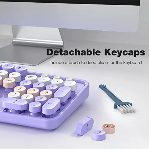 Wireless Keyboard Mouse Combo - GEEZER Deep Purple Full-Sized Colorful Keyboard 104 Keys - USB 2.4 G Receiver Plug Play with Round Keycap Typewriter Keyboards, for Windows, PC, Laptop, Desktop - 5