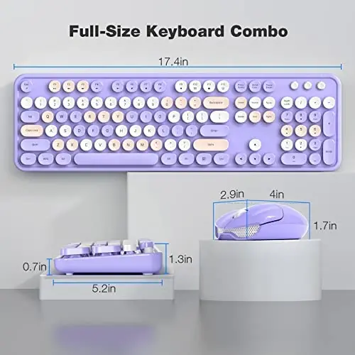 Wireless Keyboard Mouse Combo - GEEZER Deep Purple Full-Sized Colorful Keyboard 104 Keys - USB 2.4 G Receiver Plug Play with Round Keycap Typewriter Keyboards, for Windows, PC, Laptop, Desktop - 7