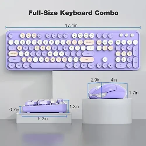 Wireless Keyboard Mouse Combo - GEEZER Deep Purple Toʻliq oʻlchamli rangli klaviatura 104 tugma - USB 2.4 G qabul qilgich Windows, PC, noutbuk, kompyuter uchun dumaloq klaviatura yozuv mashinkasi klaviaturalari bilan ulang. - 7